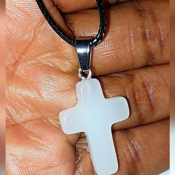 White Cross Pendant Necklace - Picture 1 of 4
